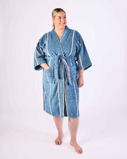 Kip and Co WATEGOS BLUE LAGOON STRIPE BAMBOO TERRY BATH ROBE