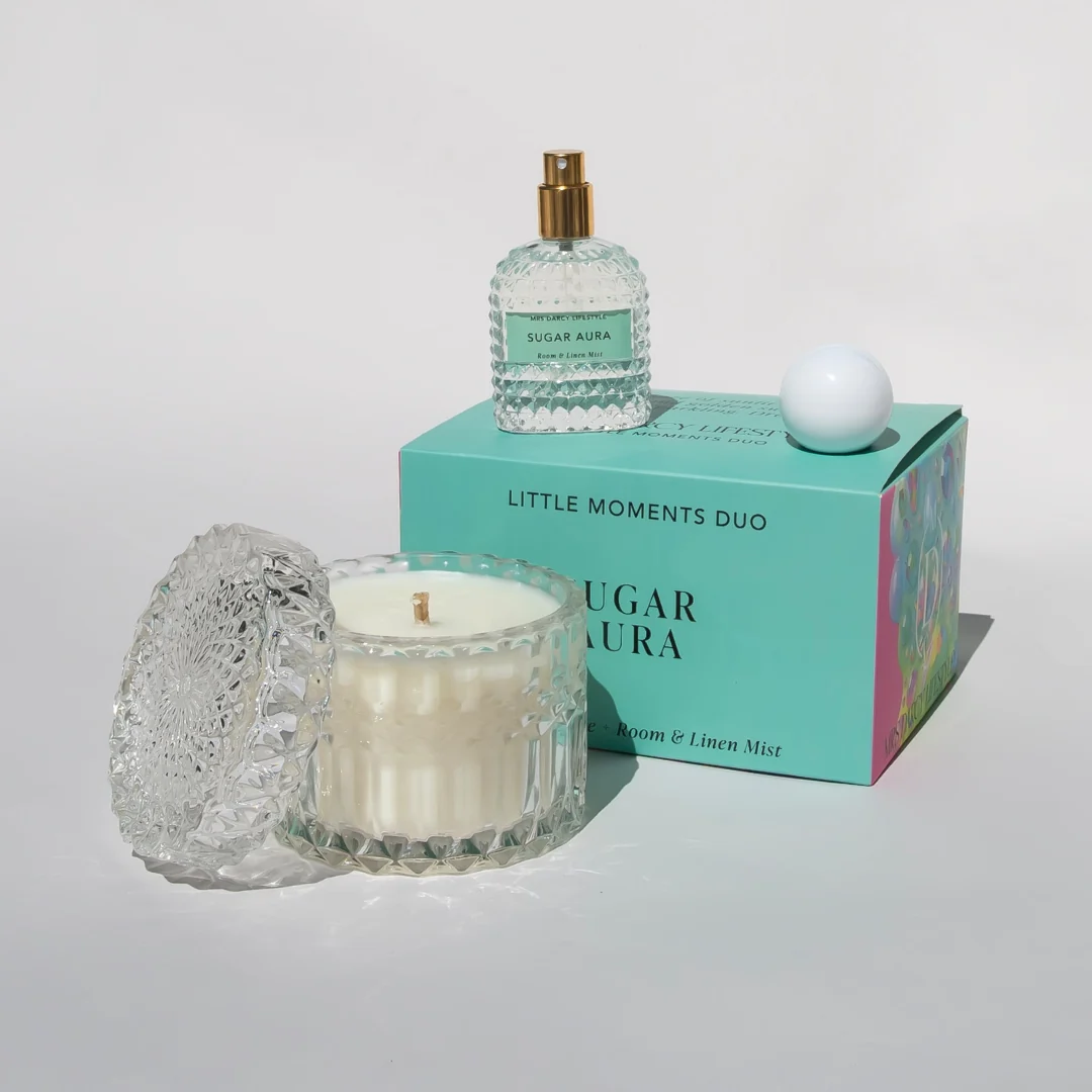 Mrs Darcy Lifestyle Little Moments Duo Sugar Aura - Peach Fizz, Guava Nectar, Vanilla Foam + Golden Sugar Musk