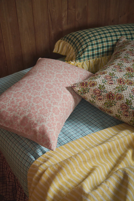 Society Of Wanderers Fairywren Check 100% French Flax Linen Bedding