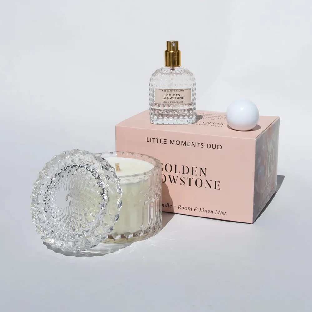 Mrs Darcy Lifestyle Little Moments Duo Golden Glowstone - Soft Vanilla Bloom, Violet Haze, Glazed Skin Sugar + Blonde Woods