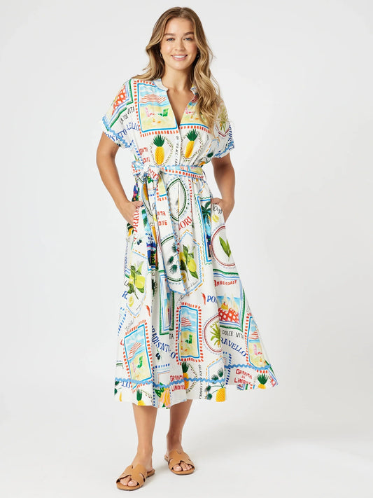 Threadz Amalfi Midi Dress - Blue / Multi
