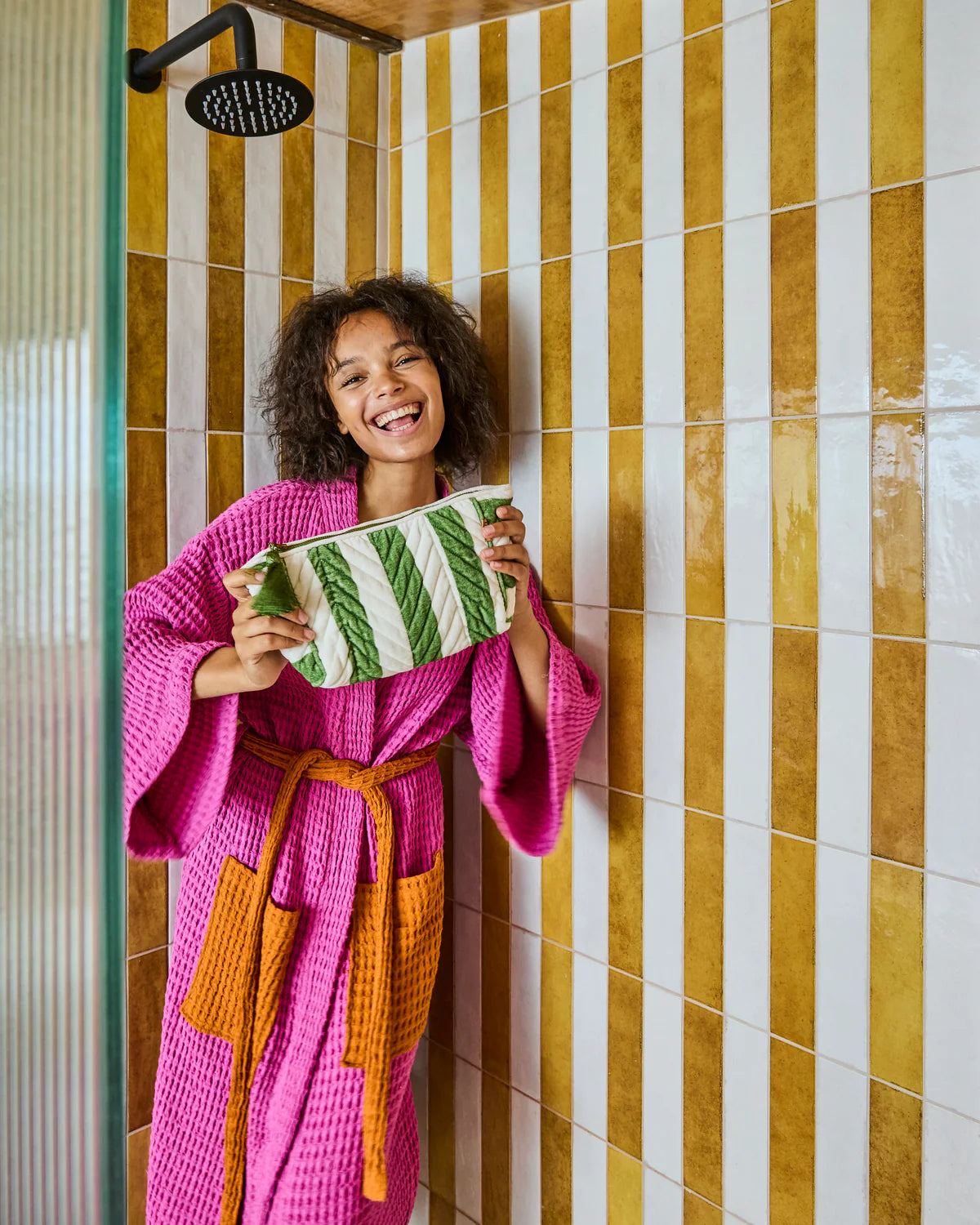 Kip and Co Moss Stripe Velvet Toiletry Bag