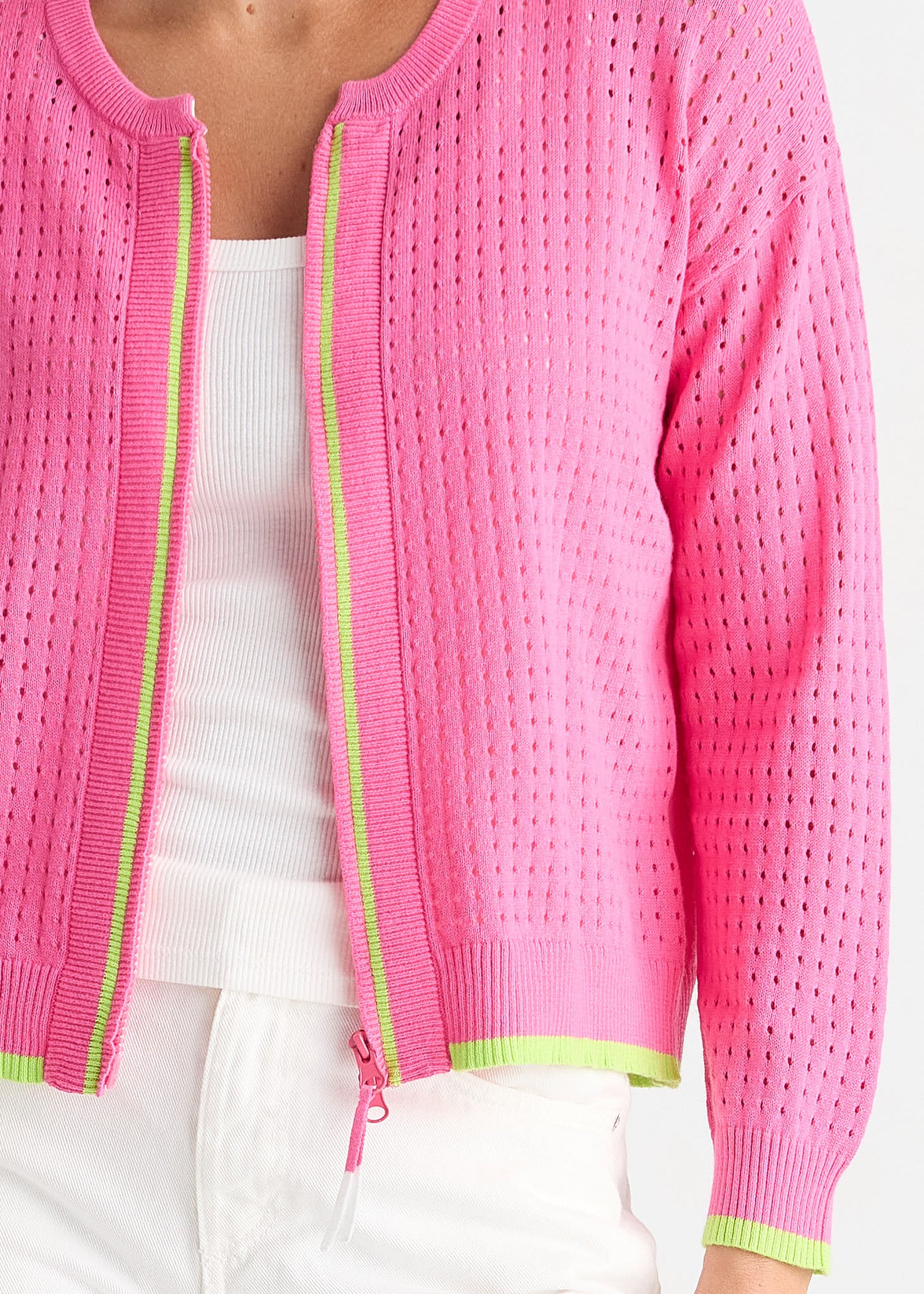 Zaket and Plover Pointelle Zip Cardi - Pop Pink