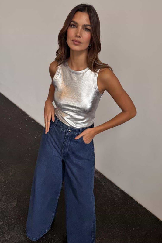 Never Fully Dressed Metallic Tank Top Silver