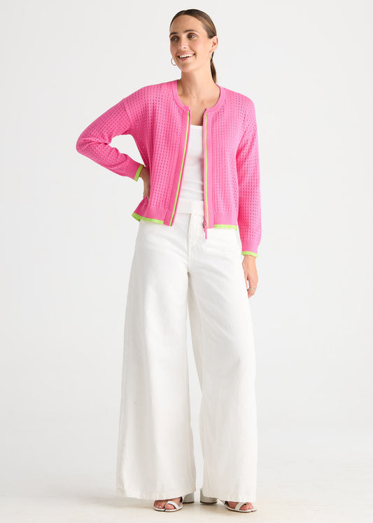Zaket and Plover Pointelle Zip Cardi - Pop Pink