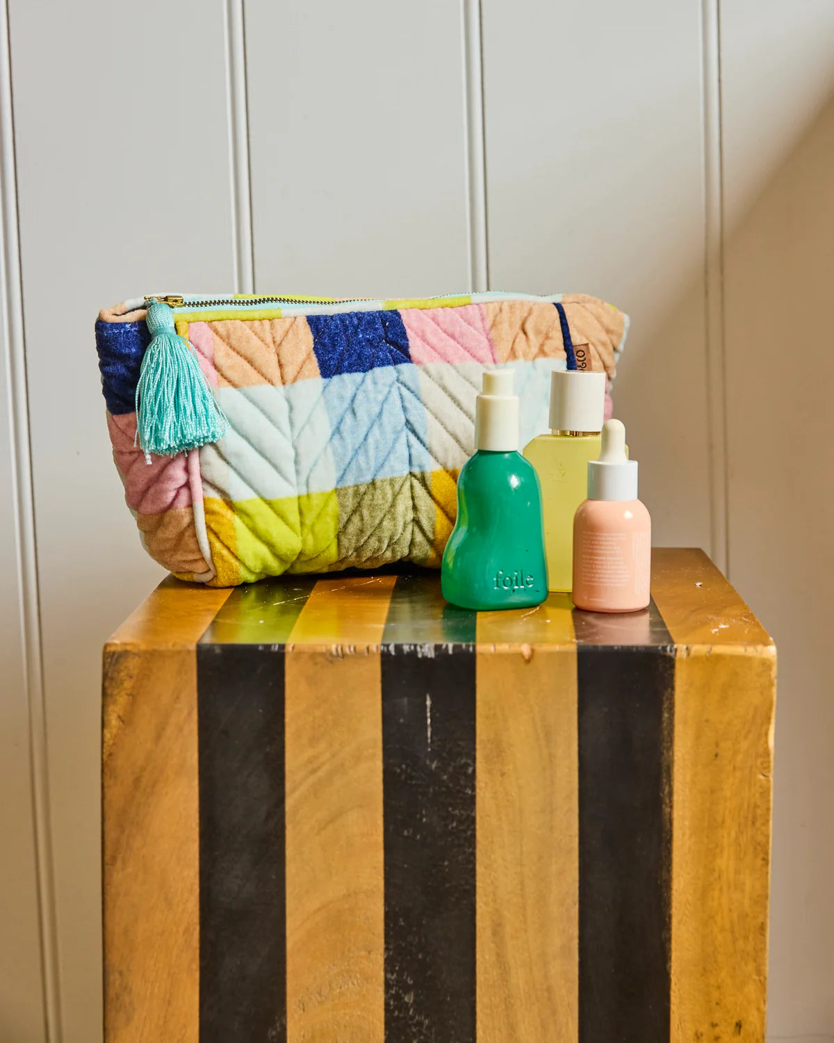 Kip and Co Florida Tartan Velvet Toiletry Bag