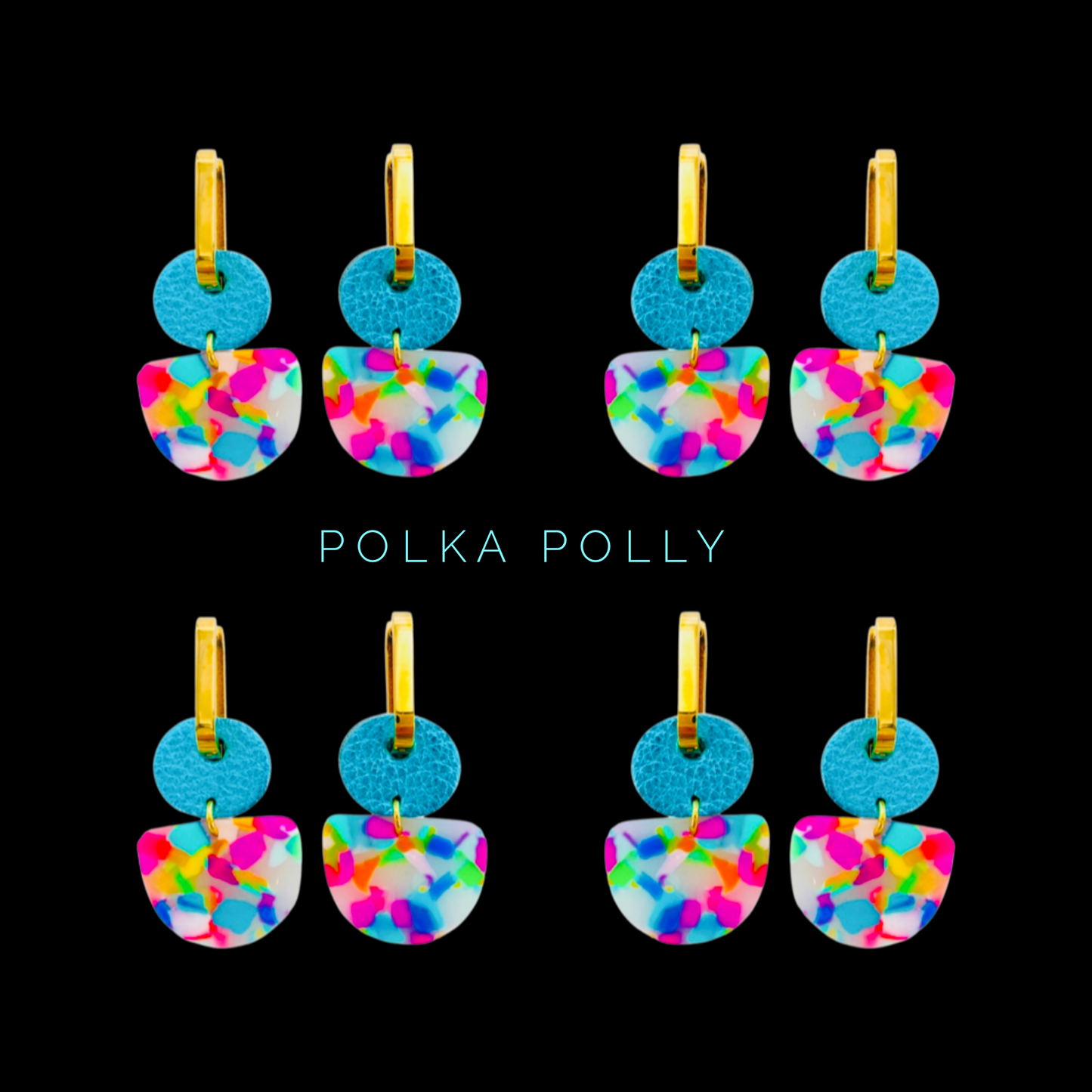 Polka Polly chunky gold hoop earrings rainbow confetti