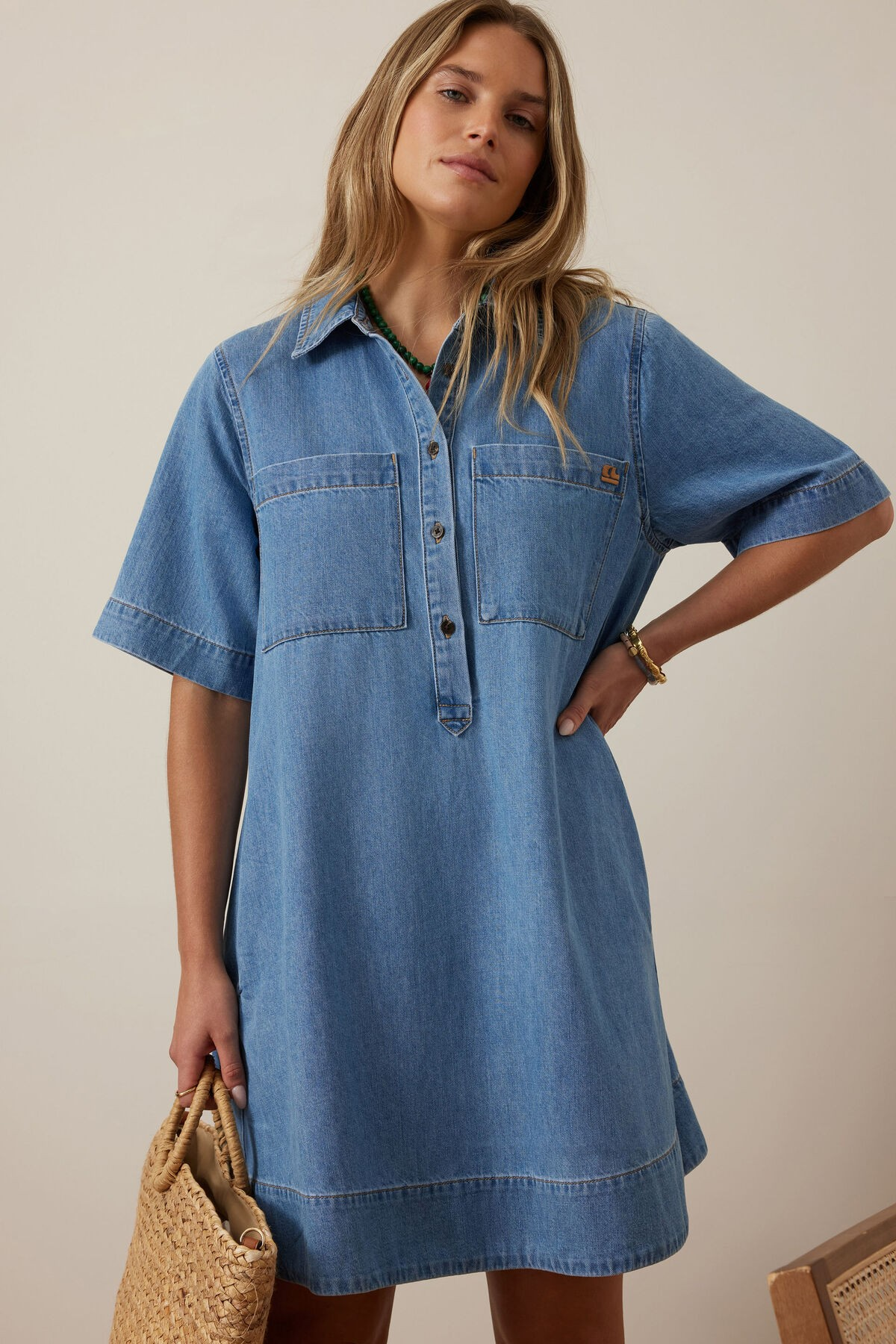 Ceres Life Milly Short Sleeve Denim Mini Dress