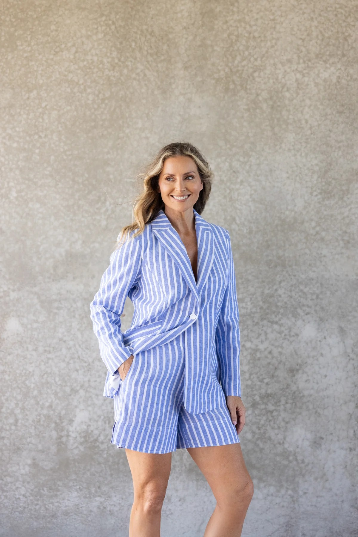 Two T's Amelia Stripe Blazer - Cornflower Blue/ White