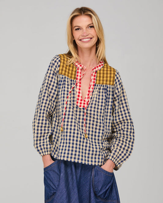 Boom Shankar Fleetwood Top - Navy Spliced Seersucker