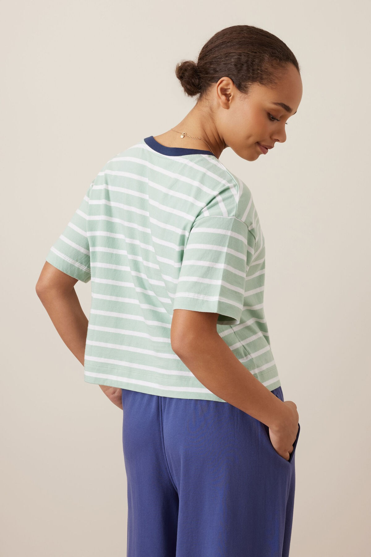 Ceres Life Brea Boxy Tee - Seafoam/White stripe