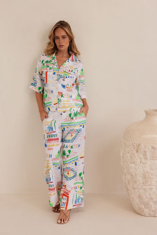 Kaleido 100% Linen Safari Shirt - Marrakesh