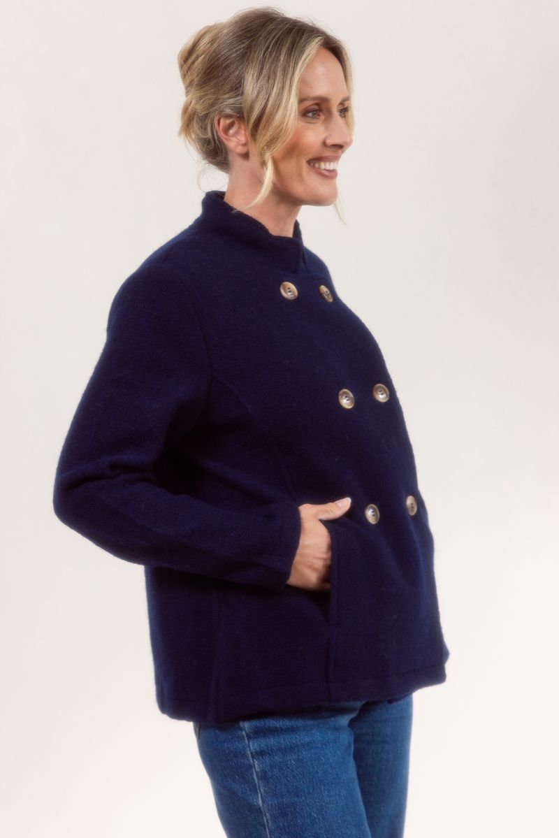 See Saw 100% Boiled Wool Double Breasted Jacket Navy