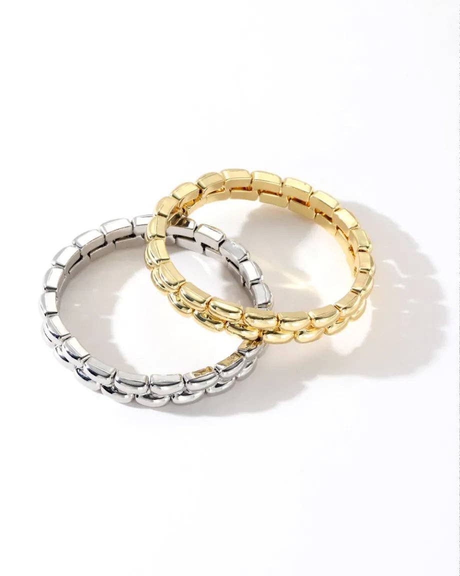 Colourful Enamel Stacking Bracelet Collection in Gold & Silver: Pearl Pop Silver