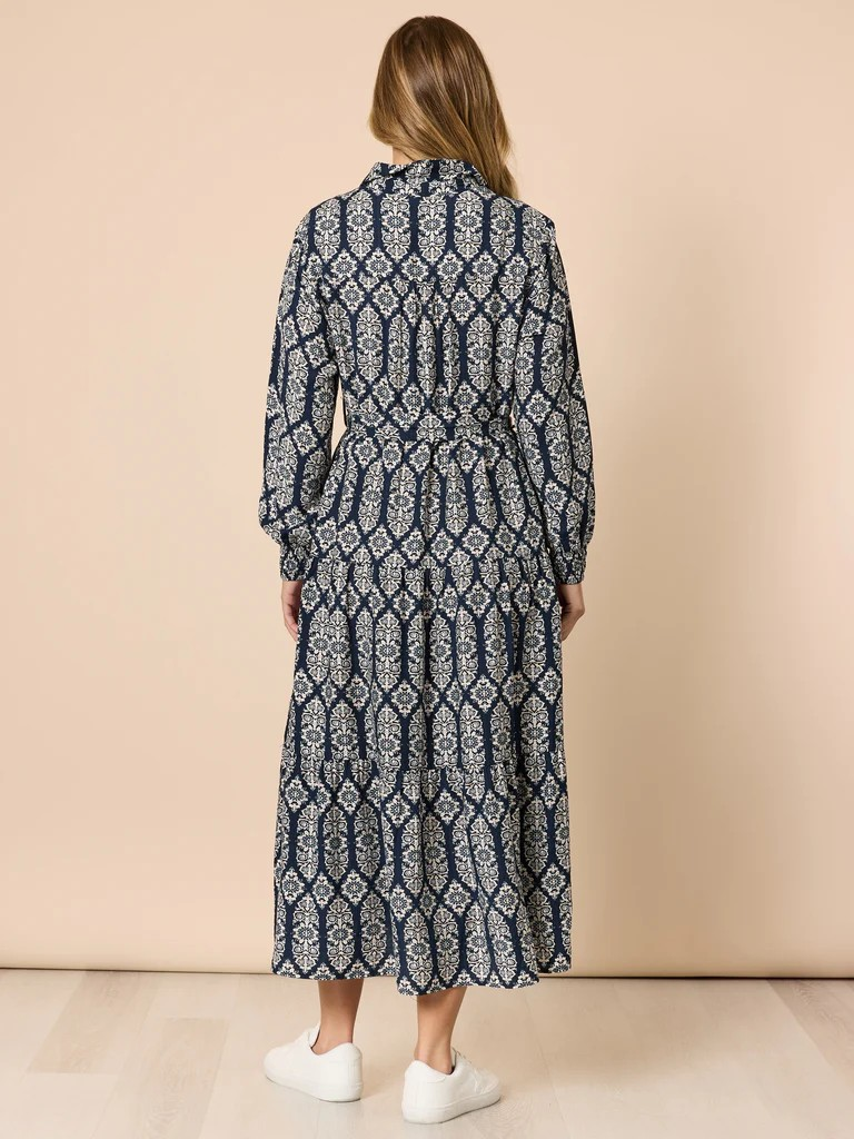 Threadz Lola Print Shirt Dress - Navy/White