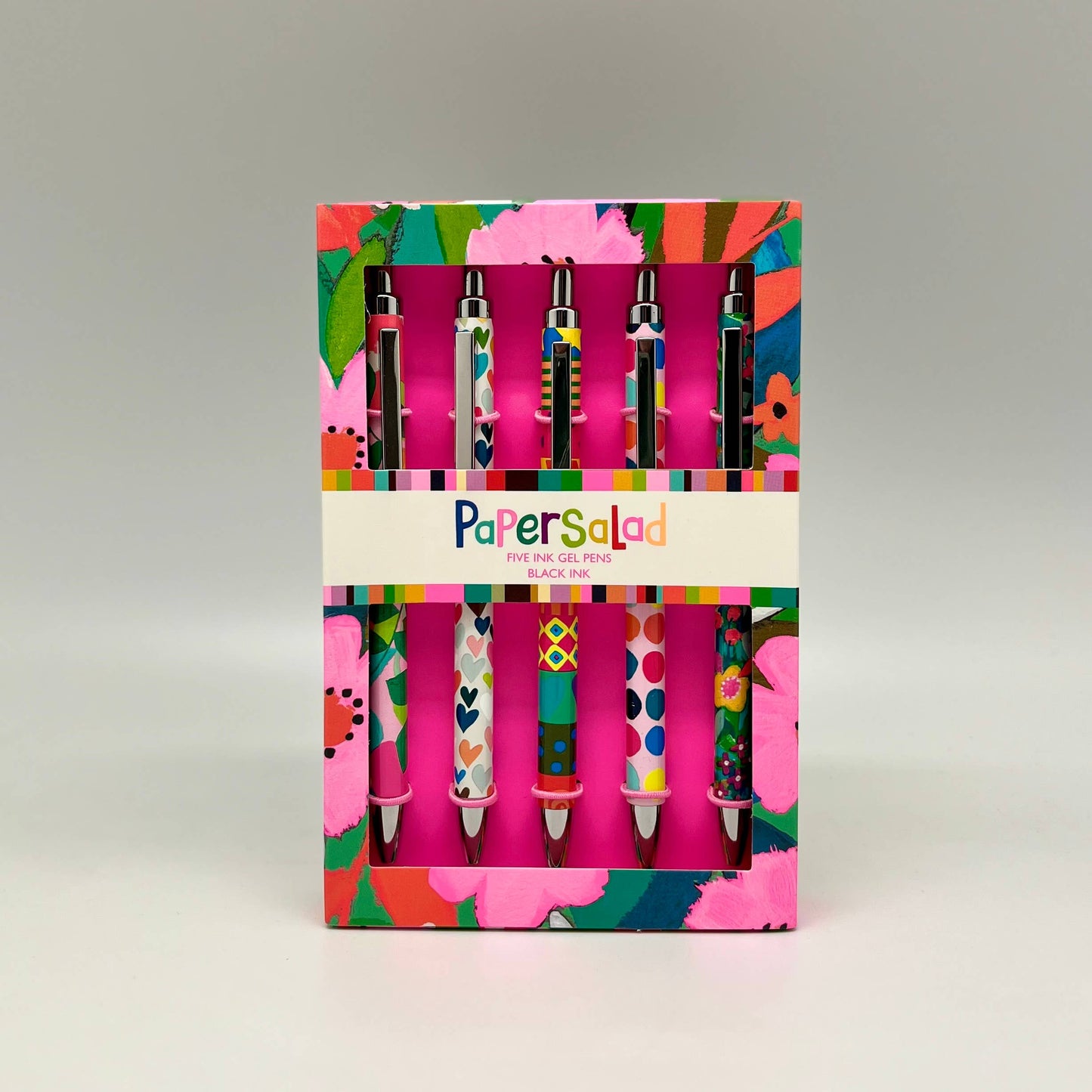 Gift 5 Gel Pens Box Paper Salad Colourful Flowers