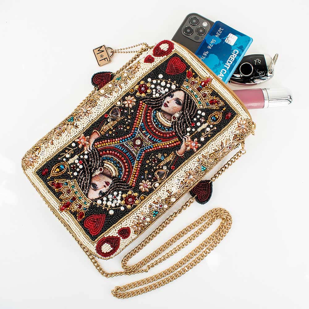 The Queen Beaded Queen Playing Card Mini Crossbody Clutch