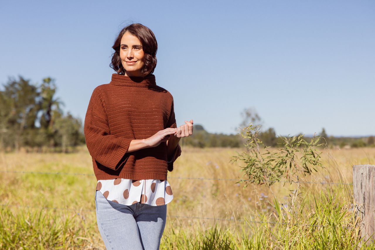 See Saw Australian Wool Blend 7/8 Sl Pointelle Knit Top Copper
