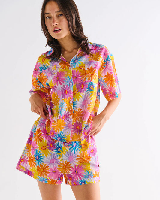 Kip and Co Petal Power Adult Organic Cotton Short Sleeve Shirt & Short Pyjama Set