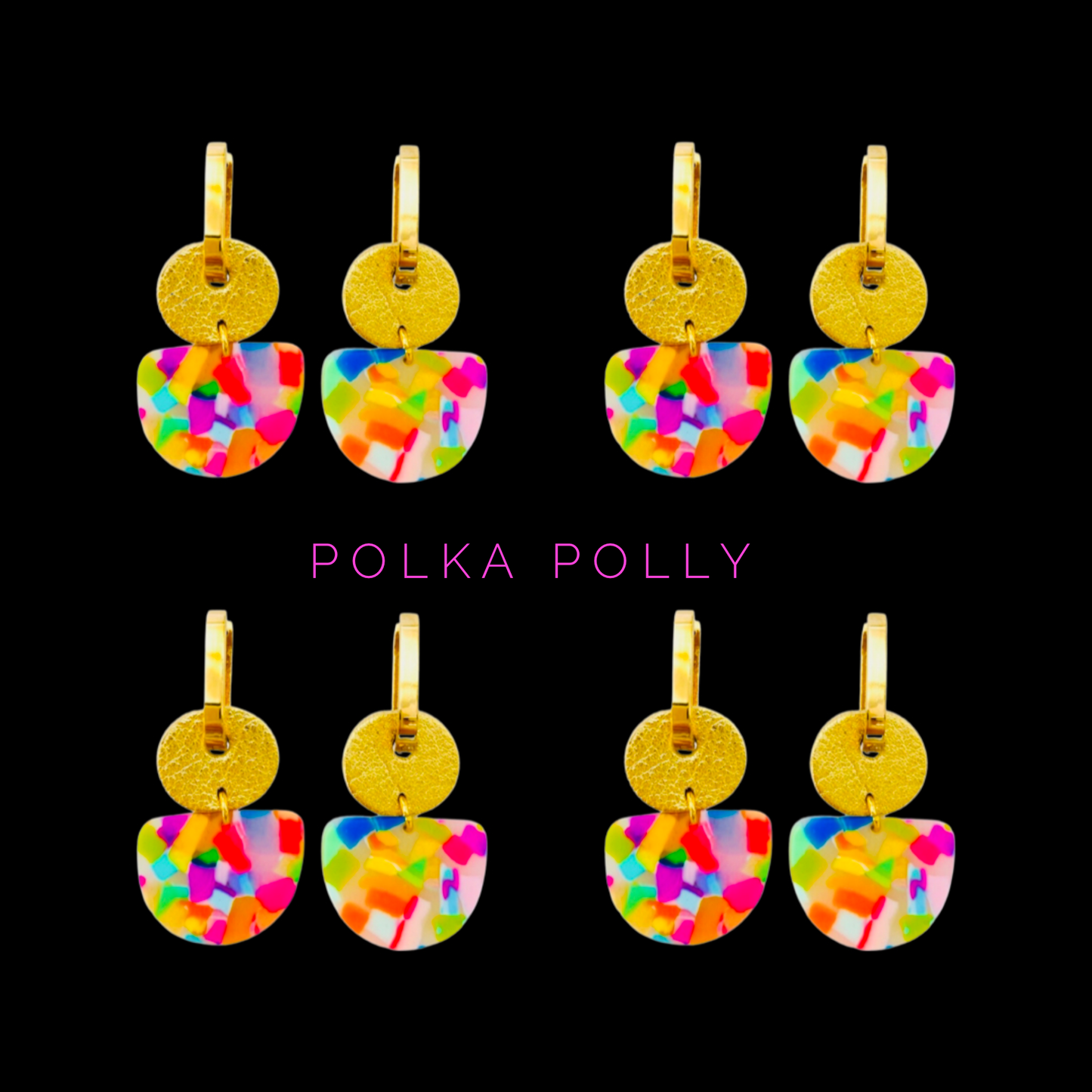Polka Polly Dainty Hoops - Gold Rainbow Confetti