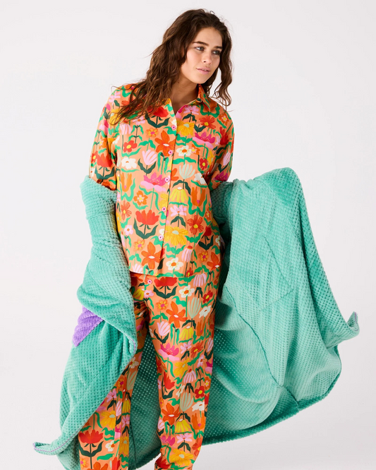 Kip and Co Popping Flowers Peach Long Sleeve Shirt & Pant Pajama Set