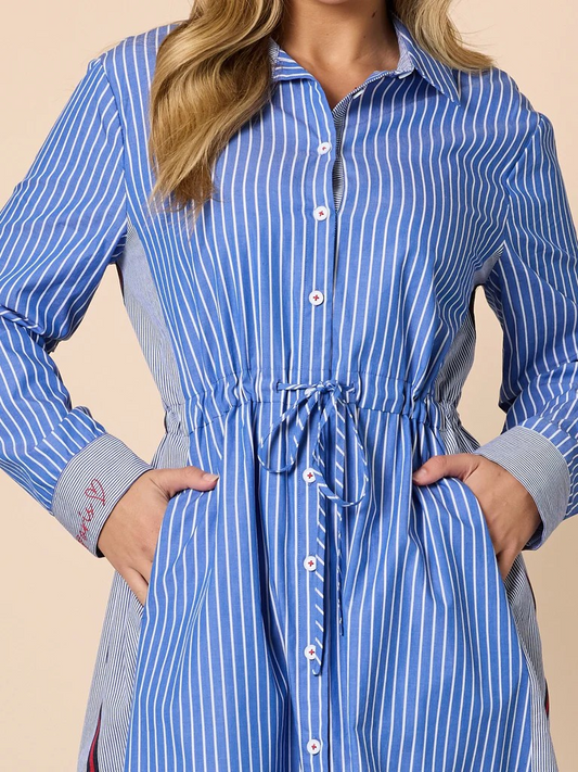 Threadz Cabo Stripe Print Shirt Dress - Blue/ White