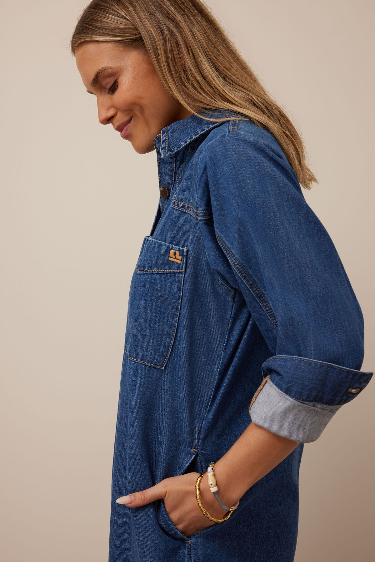 button‑through denim midi dress Australia