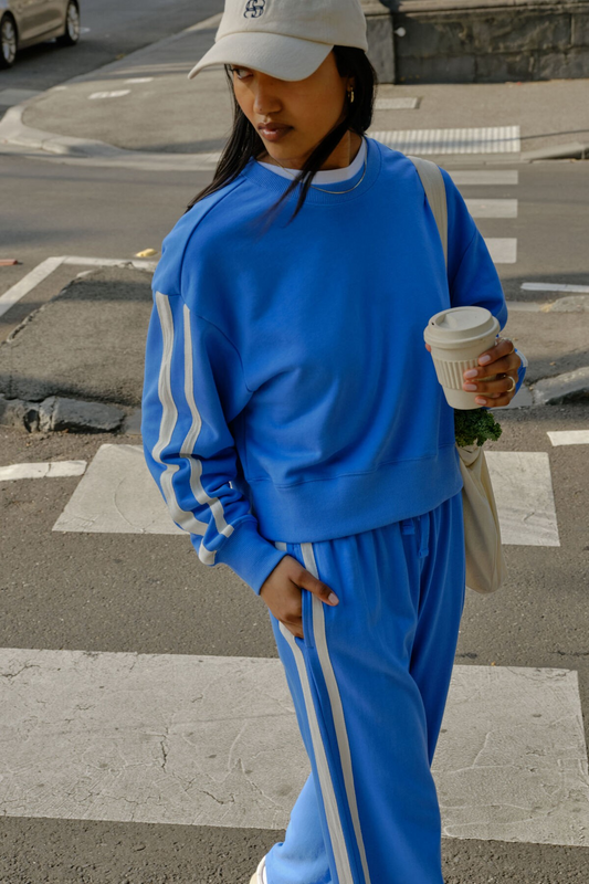 Ceres Life cotton crew top sweatshirt in blue