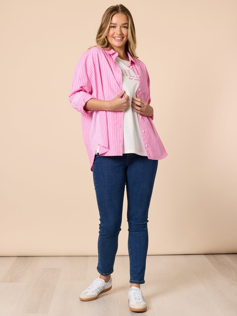 Threadz Cabo Stripe Shirt - Pink/White