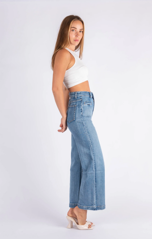 Wakee Denim 7107 Slit Pocket Mid Blue Jean