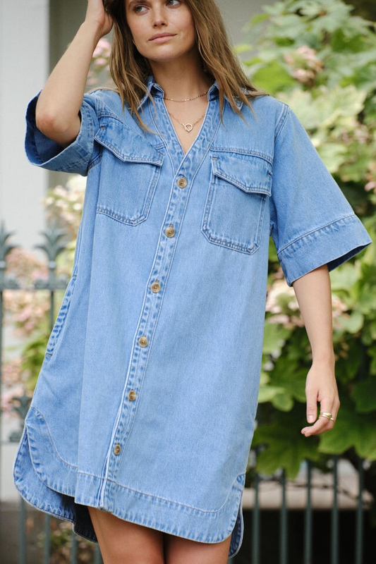 Ceres Life Relaxed Shirtdress Mid Vintage Blue