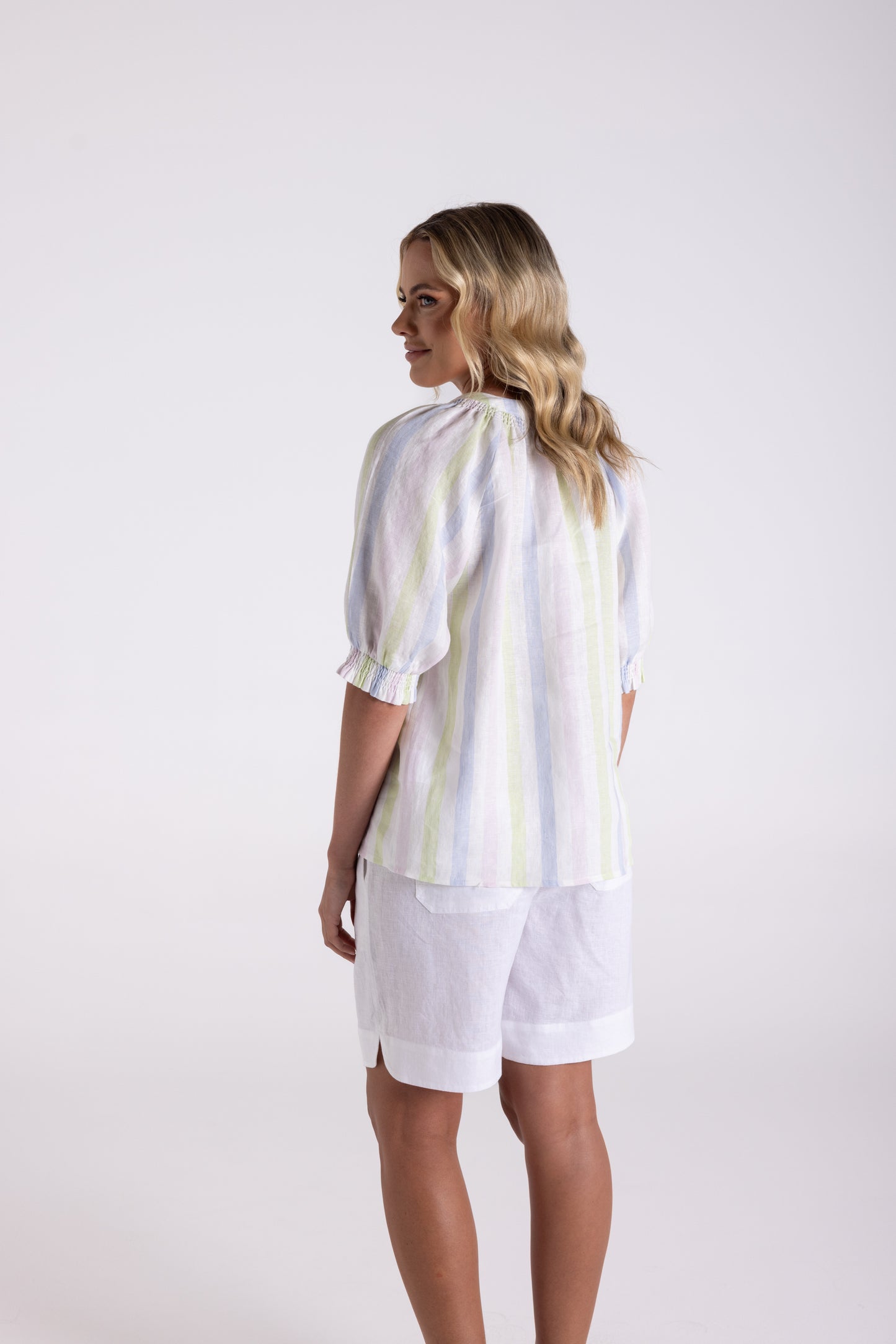Two T's Multistripe Linen Shorts