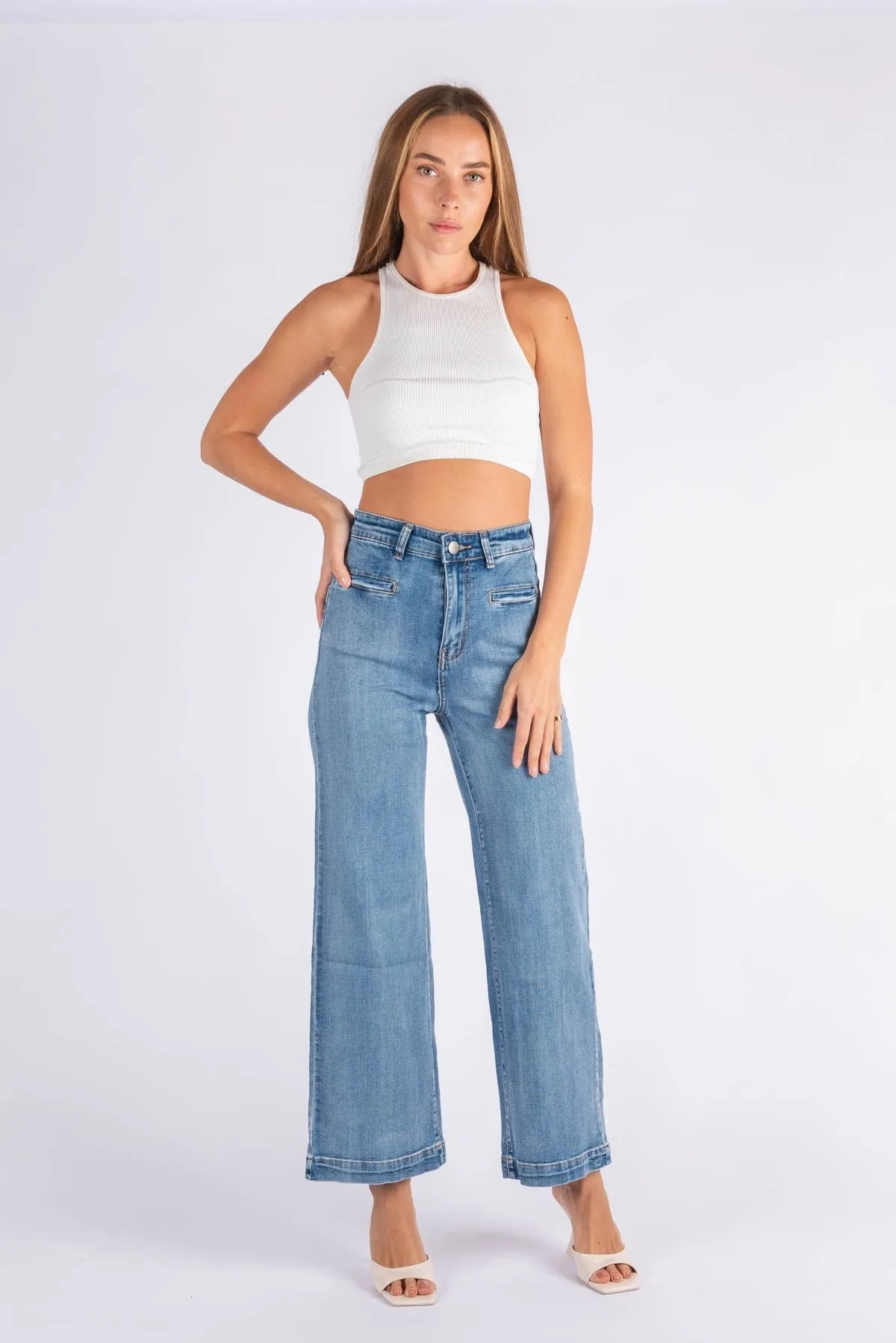 Wakee Denim Slit Pocket Washed Denim Jean