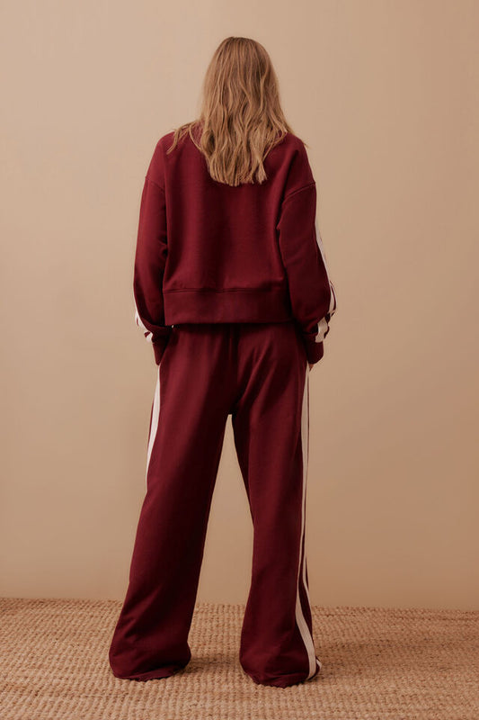 CeresLife Gigi Wide Leg Terry Trackpant Burgandy