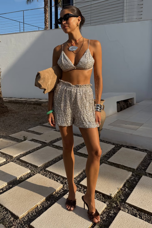 Never Fully Dressed Silver Sequin Shorts
