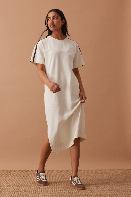 Ceres Life Charlotte Midi Terry Dress - Winter White Side Stripe