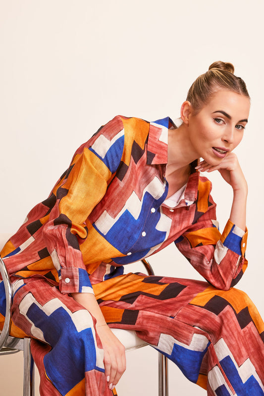 Kaleido Long Sleeve Shirt Copper Abstract