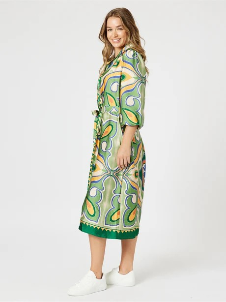 Threadz Brooklyn Print Button Dress Khaki Multi