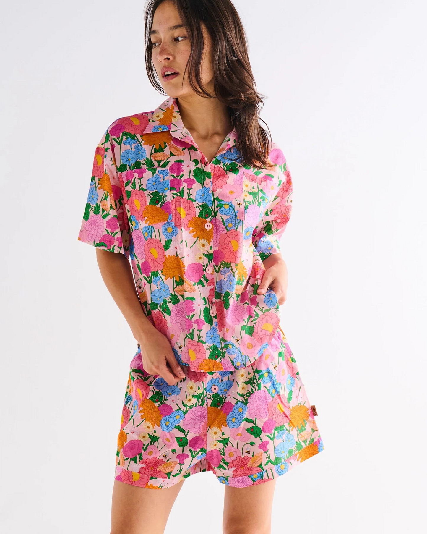 Kip And Co Follow The Sun Adult Organic Cotton Short Sleeve Shirt & Short PJ Set