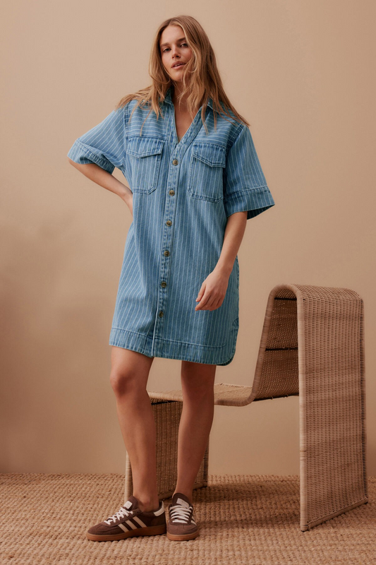 Ceres Life Sammy Relaxed Shirt Dress Indigo Stripe