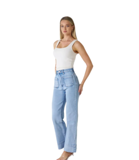 High Waisted Wide Leg Denim Jeans Light Wash