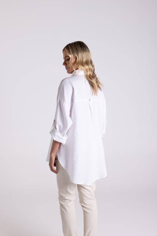 Two T's Oversized Linen Shirt White