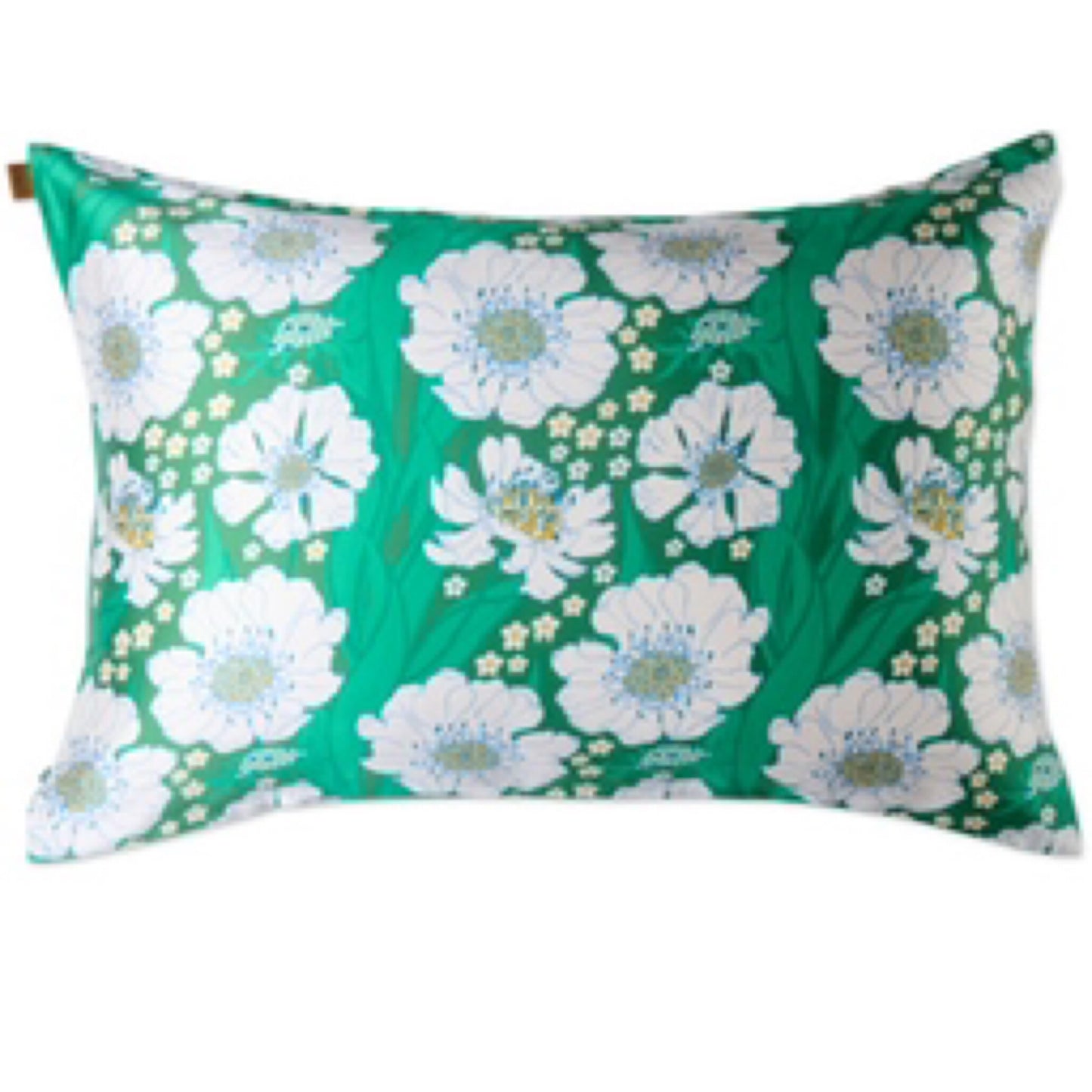 KIP & CO Tumbling Flowers Green Silk Pillowcase