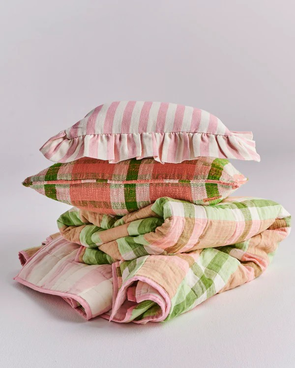 Kip and Co Pistachio Tartan Woven Pea Cushion
