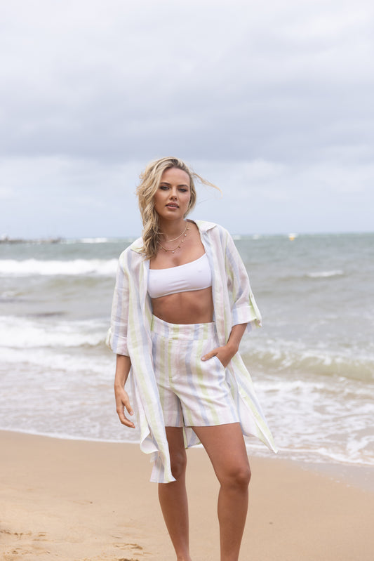 Two T's Multistripe Linen Shorts