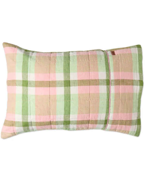 Kip and Co Pistachio Tartan Reversible Linen Quilted Pillowcases