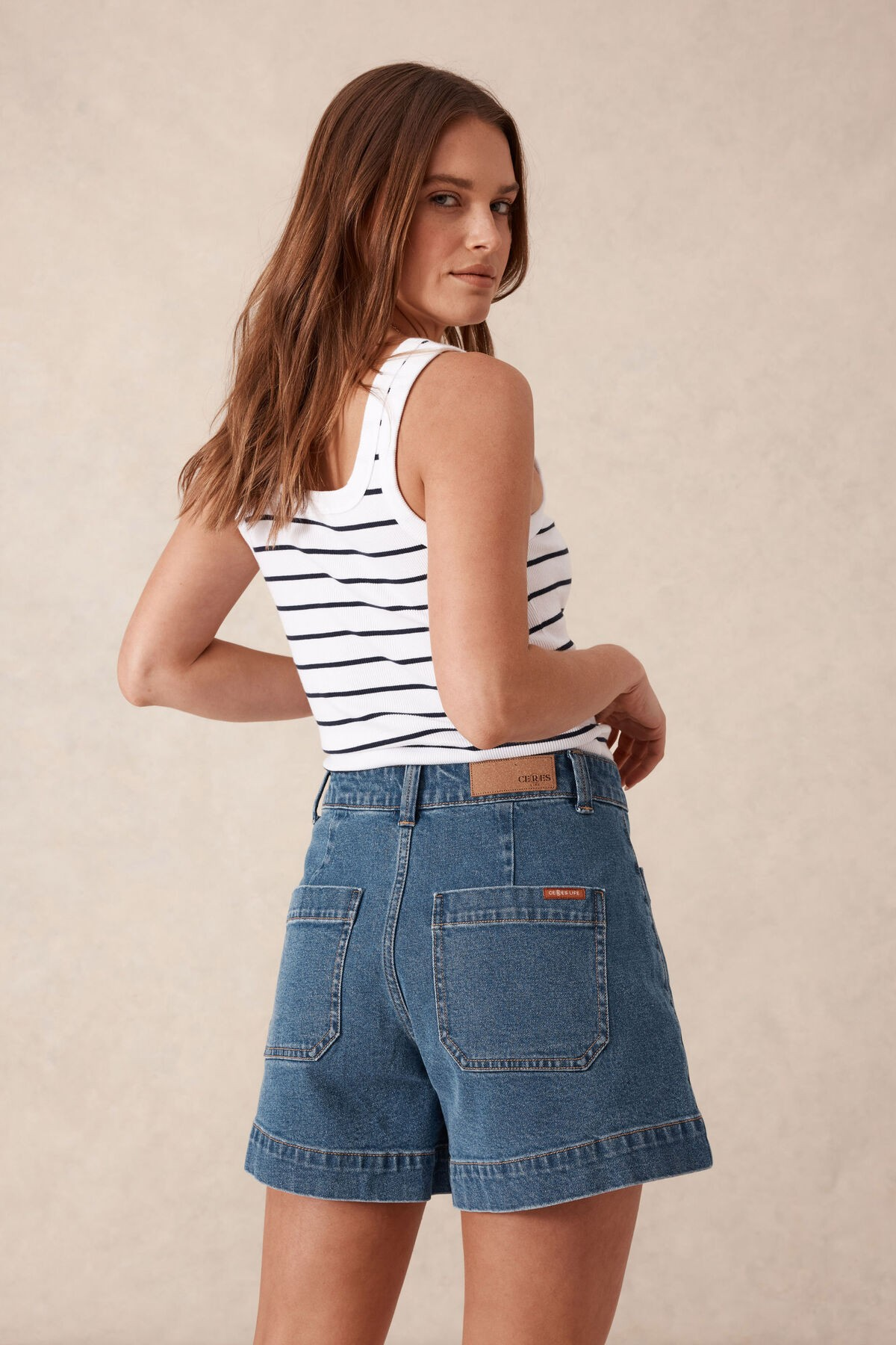 Ceres Life Esther Denim Patch Pocket Short - Fresh Indigo