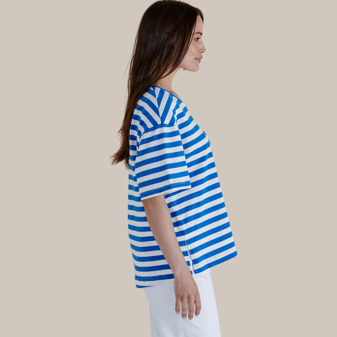 Betty Basics Azure Blue Stripe Relax Boxy Tee