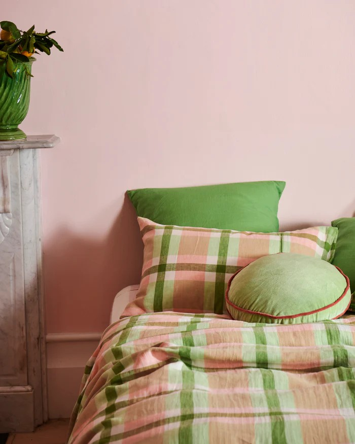 Kip and Co Pistachio Tartan Linen Pillowcases Standard Set