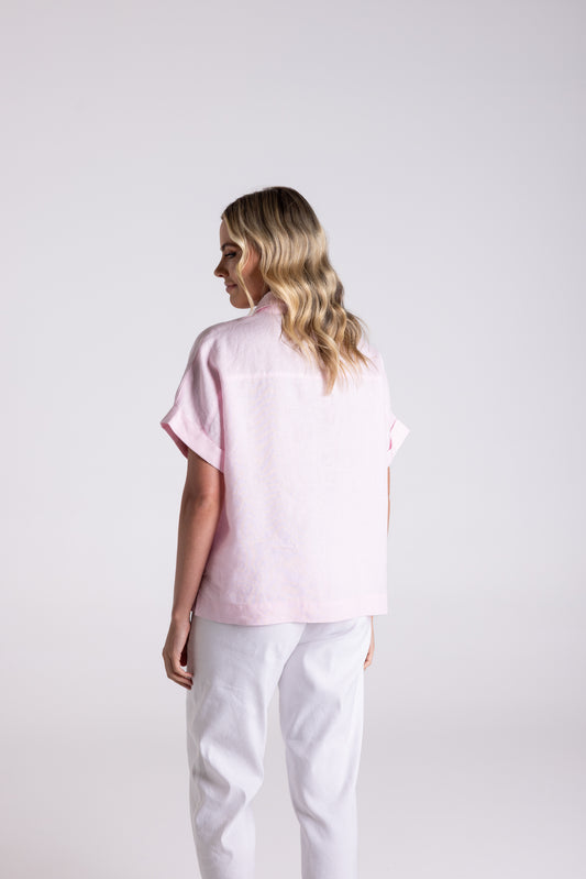 Two T's Dropped Shoulder Over Sized Linen Shirt Pink